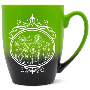 Elanze Designs Flowers in Circle Two Toned Ombre Matte Green and Black 12 ounce Ceramic Stoneware Coffee Cup Mug - 1 of 4