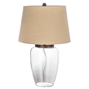 Storied Home Fillable Glass Table Lamp with Linen Shade, Clear and White - 1 of 4