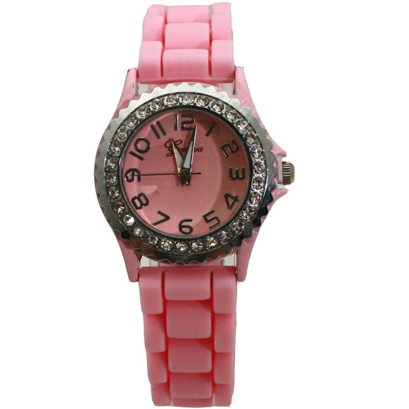 Olivia Pratt Every Day Thin Band Silicone and Rhinestones Colorful Women Watch, 1 of 6