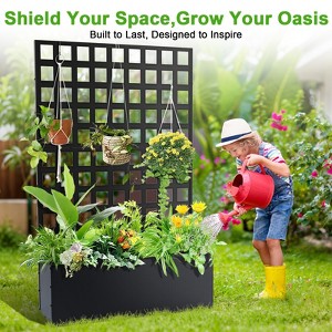 Metal Planter Box with Trellis, 71"x47"x12" Raised Garden Bed with Trellis & Wheels, Outdoor Garden Box with Privacy Screen & Drainage Holes - 1 of 4