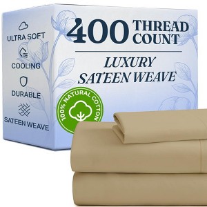 100% Cotton 400 Thread Count 4 Piece Sheet Set - Soft & Cozy Sateen Bed Sheets - CGK Linens - 1 of 4