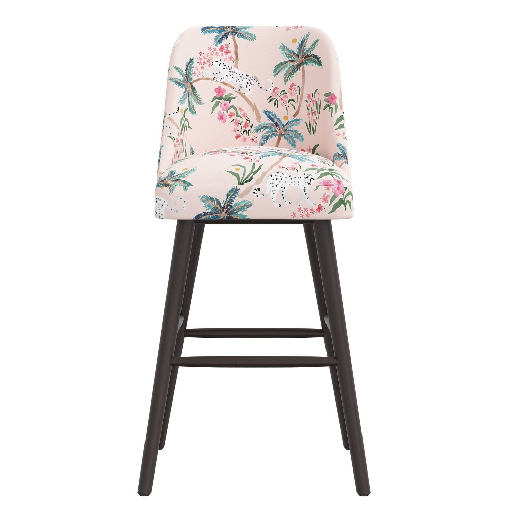 Skyline Furniture Sherrie Rounded Back Barstool in Pattern Palm Leopard Blush