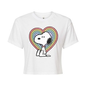 Women's - Peanuts - Snoopy Pastel Heart Cropped Graphic T-Shirt - 1 of 4