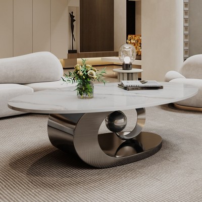 NicBex Marble Coffee Table with Sculptural Stainless Steel Base, Contemporary Center Table for Living Room & Lounge
