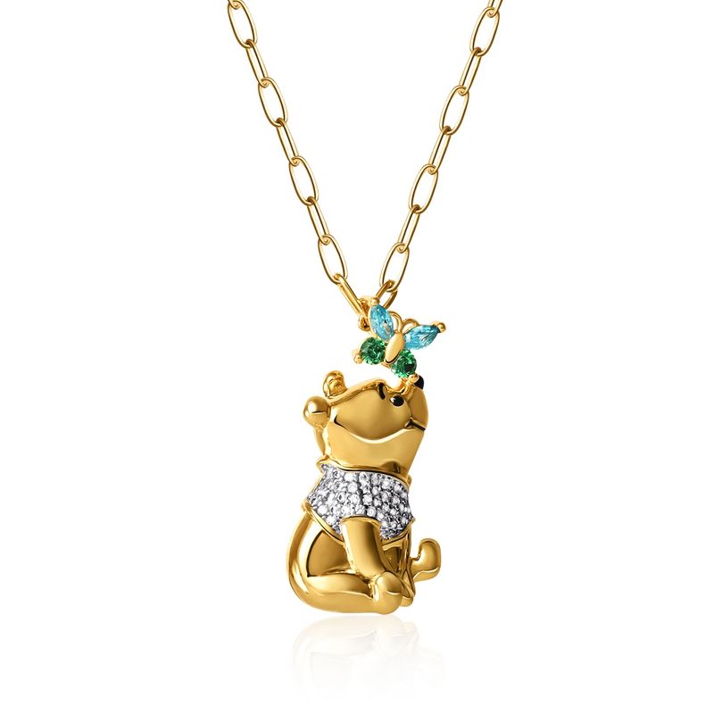 Disney Winnie the Pooh Gold-Plated Butterfly and Pooh Pendant with Paper Clip Chain, 18'' , 1 of 6