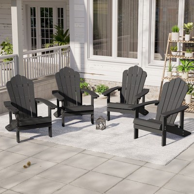 Sonkuki 4PCS Outdoor Faux Wood Adirondack Chairs, Patio Accent Chairs with High Back and Wide Seat for Garden, Backyard