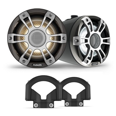 Garmin Fusion SG-FLT653SPB 6.5" Gray Sports Grille LED Black Tower Speakers with XS-MNTSP XS Series 6.5" Mount Brackets, Pair, Fits 1.31"-2.5" Bars