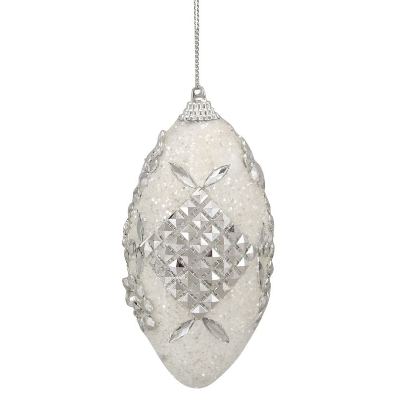 Northlight 4ct Beaded Shatterproof Christmas Finial Ornament Set 4.5" - White/Silver, 3 of 5