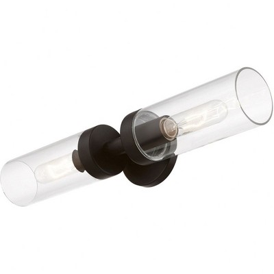 Ludlow Urban Minimal 2-Light Bronze Vanity with Clear Glass Shades