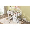 Okak Twin over Twin Wood House Bunk Bed with Slide Low Loft Bunk Bed with Storage Stairway for Kids Teens, No Box Spring Needed, White - 3 of 4