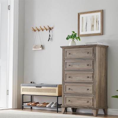 Whizmax 5 Drawers Dresser for Bedroom, White Chest of Drawers Tall Wood Dresser with Large Storage Organizer for Living Room, Closets, Hallway