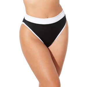 Swimsuits for All Women's Plus Size Colorblock High Leg Bikini Bottom - 1 of 4