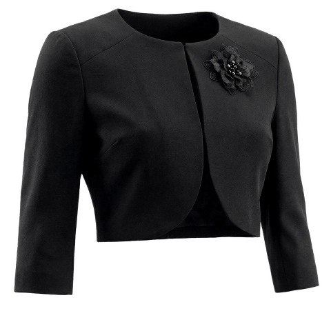 Женские куртки INSPIRE CHIC Women's Crew Neck Formal Bolero 3/4 Sleeves Open Front Cropped Shrugs Small Black