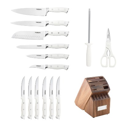 Cuisinart Classic 15pc White Triple Rivet Knife Block Set - High Carbon Stainless Steel, Ergonomic Handle