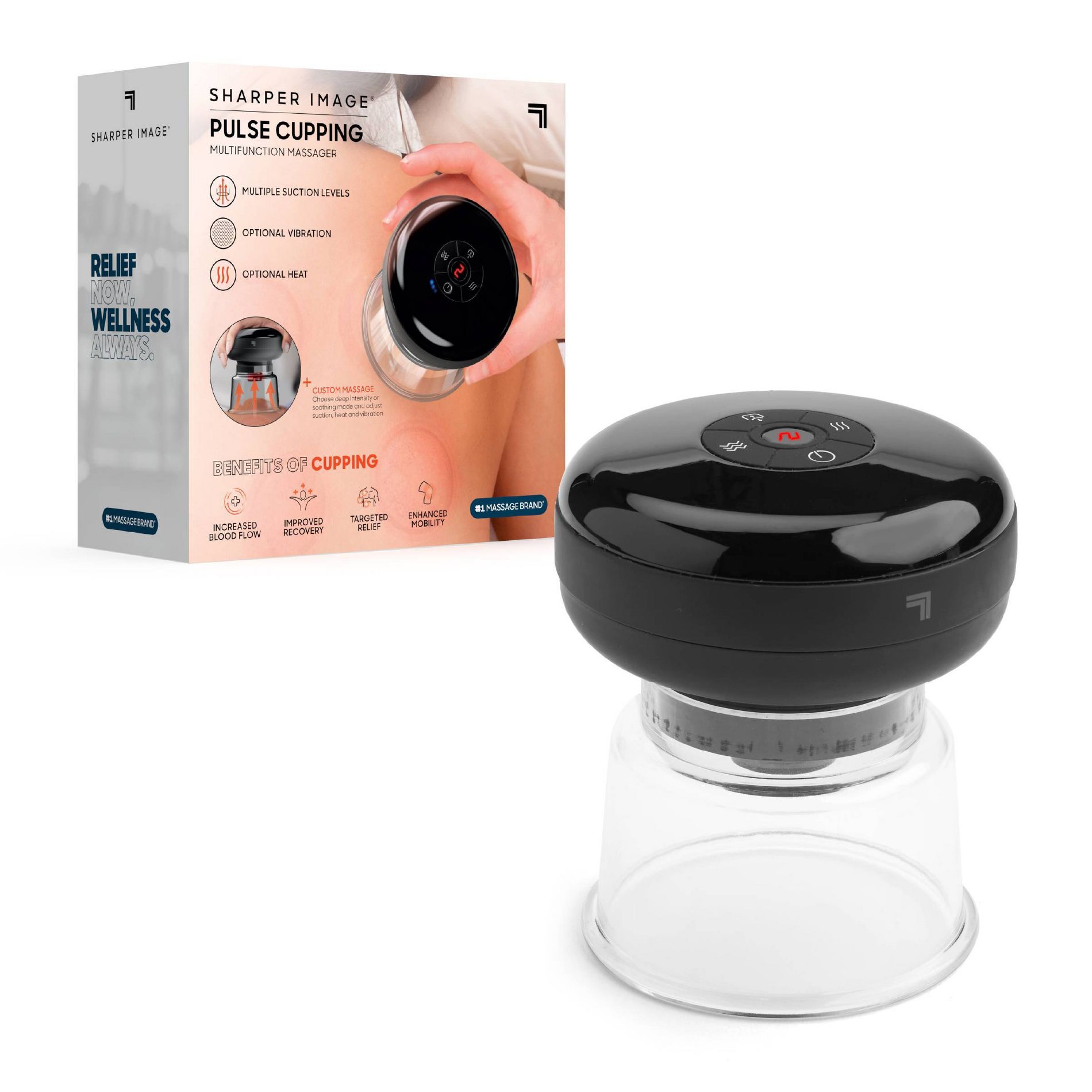 Sharper Image Pulse Cupping Multifunction Massager: Handheld Acupressure Device, Battery-Powered
