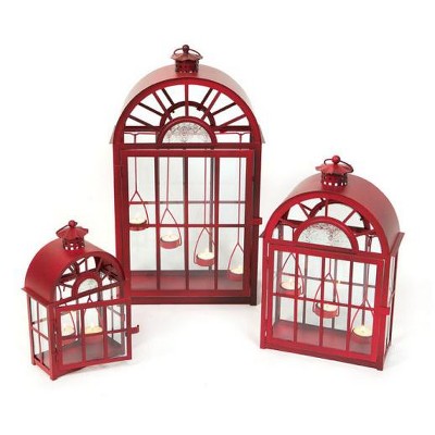 Melrose Set of 3 Eco Country Red Christmas Tea Light Candle Lanterns