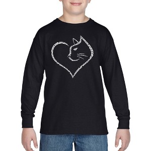 LA Pop Art Cat Heart - Boy's Word Art Long Sleeve T-Shirt - 1 of 4