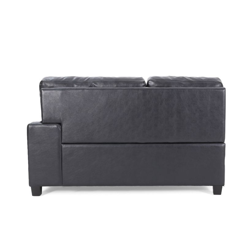 Harlar Contemporary Faux Leather Tufted 4 Seater Sectional Sofa and Chaise Lounge Set with Ottoman Midnight Black/Dark Brown - Christopher Knight Home, 3 of 15