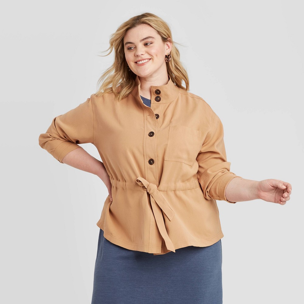 Women's Plus Size Long Sleeve Fashion Jacket - Ava & Viv Tan 1X, Women's, Size: 1XL was $34.99 now $24.49 (30.0% off)