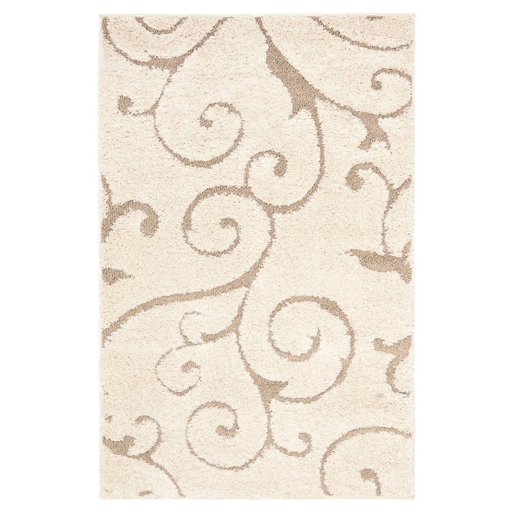 3'3inx5'3in Abstract Shag/Flokati Loomed Accent Rug Cream/Beige - Safavieh