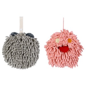 REGALWOVEN Soft Absorbent Chenille Decorative Hanging Ball Hand Towels 2 Pcs - 1 of 4