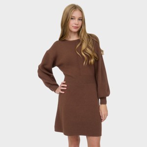 August Sky Women's Ribbed Waist Sweater Dress with Back Tie - 1 of 4