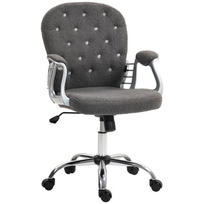 PDTEND Teddy Fleece Home Office Chair with Padded Armrests, Adjustable Height and Swivel Wheels