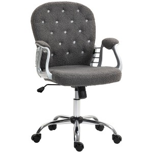 PDTEND Teddy Fleece Home Office Chair with Padded Armrests, Adjustable Height and Swivel Wheels - 1 of 4