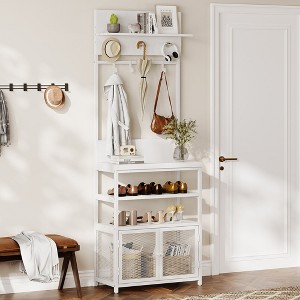 Coat Rack Shoe Storage 72.8in White Hall Tree with Doors Narrow Coat Tree Shoe Shelf Organizer with 7 Hooks for Entryway Bedroom and Mudroom - 1 of 4