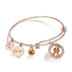 Leafael Superstar Zodiac Adjustable Bangle Bracelet with Premium Crystals Horoscope Constellation, 14K Rose Gold Plated, 7" Diameter - 1 of 4
