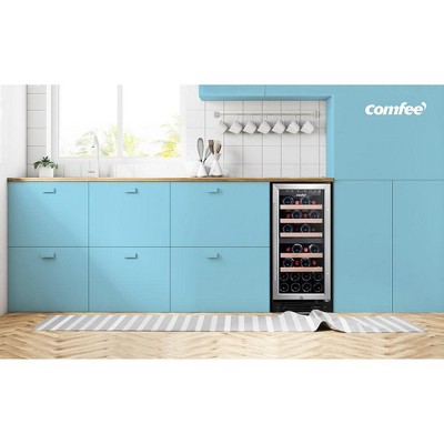 Comfee 28-Bottle Dual Zone Stainless Steel Wine Cooler with Digital Control