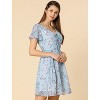 Allegra K Women's Floral Printed Flare Short Sleeve Lace-up V Neck A-Line Chiffon Dress - 2 of 4
