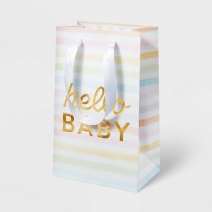 Hello Baby X-Small Gift Bag - Spritz™: Baby Shower, Gold Stripe, Multicolored, Paper, Classic Pattern - 1 of 3