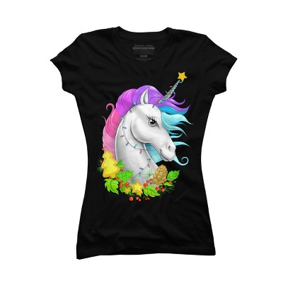 Junior's Design By Humans Christmas unicorn By NikKor T-Shirt