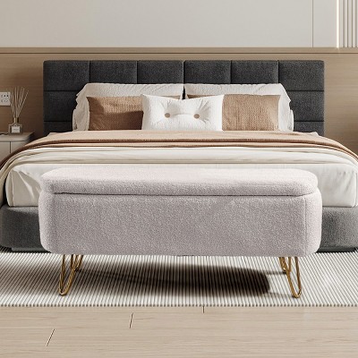 Modern Teddy Upholstered Storage Bench, End of Bed Ottoman with Hidden Compartment, Shoe Changing Stool for Bedroom & Living Room – Cuddlewood