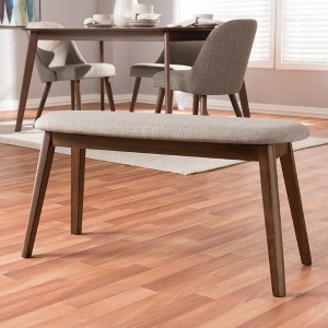 Baxton Studio Easton Mid Century Modern Walnut Finished Wood Fabric Upholstered Bench - 1 of 4