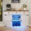Fredees Farmhouse Sideboard Buffet Cabinet with Storage, 3 Drawers & 2 Doors, Coffee Bottle Bar with Light & Charging Station, Rustic Brown - 3 of 4