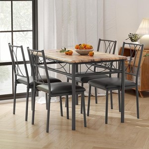 Dining Table Set for 4, Dining Room Table Set with 4 Cozy Chairs, Small Kitchen Table Set, 5-Piece Farmhouse Rectangular Dining Room Table Set - 1 of 4