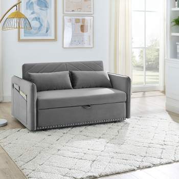 55" Pull Out Sleeper Sofa Bed, Velvet Upholstered Loveseat Sofa Couches with Lumbar Pillows-ModernLuxe
