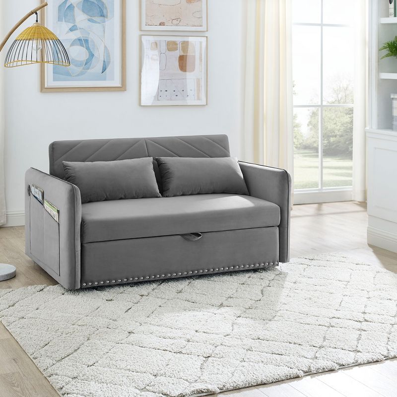 55" Pull Out Sleeper Sofa Bed, Velvet Upholstered Loveseat Sofa Couches with Lumbar Pillows-ModernLuxe, 1 of 10