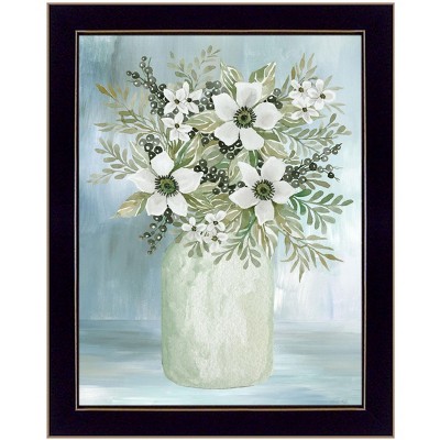HomeRoots White Blooms Black Framed Print Wall Art