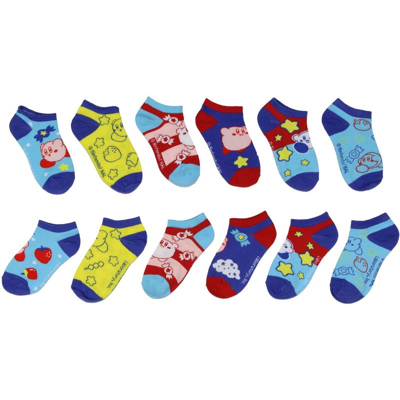 Bioworld Kirby Character Game Design 6-Pack Youth No Shoe Ankle Socks Size 7-9 Multicoloured, 2 of 8