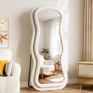 71"x30" Full Body Mirrors, Flannel Floor Mirrors with Stand, Irregular Wavy Mirror Hanging or Leaning Against Wall - 1 of 4