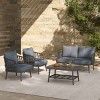 4-Piece Outdoor Patio Seating Set, Cushioned Seating with Acacia Table, Steel Frame Chairs with Woven Rope U-Shaped Backrest-Coolbibila - 2 of 4