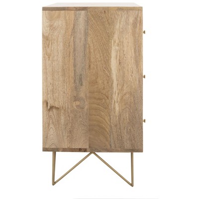 Transitional 32'' Natural Wood and Brass 3-Drawer Chest
