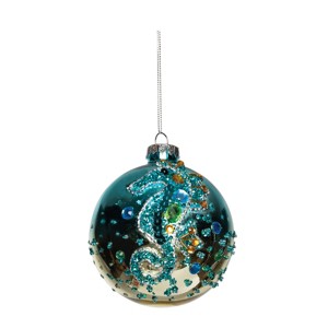 Gallerie II Blue Seahorse Glass Ball Ornament - 1 of 4