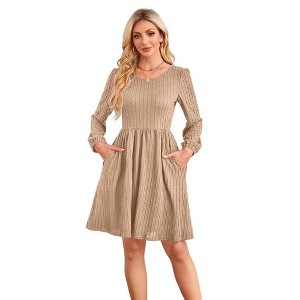 Women's Casual Knit Sweater Dress with Crew Neck Long Sleeve A-Line Dresses for Women 2025 Spring Dresses - 1 of 4