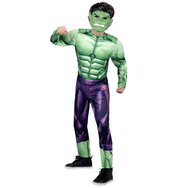Kids' Marvel Hulk Muscle Chest Halloween Costume Jumpsuit with Mask, 4 of 9
