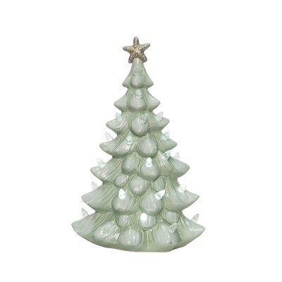 Transpac Stoneware 11.8 in. Green Christmas Coastal Light Up Tree