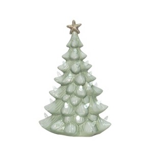 Transpac Stoneware 11.8 in. Green Christmas Coastal Light Up Tree - 1 of 4